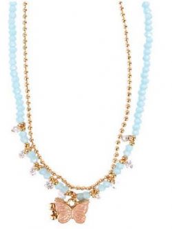 COLLIER DOUBLE RANGS AVEC PENDENTIF PAPILLON DORÉ